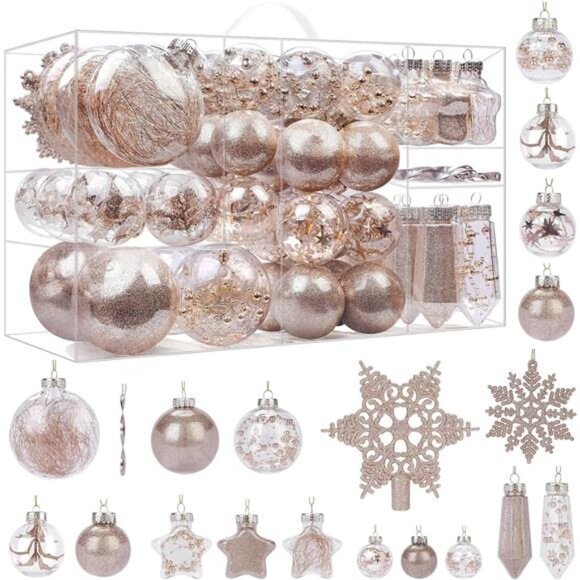86PCS ChristmasBalls Ornaments Set,Shatterproof Plastic Clear Decorative Baubles - Picture 1 of 7